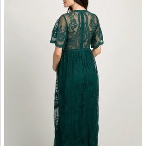 Forest green lace overlay maternity maxi dress